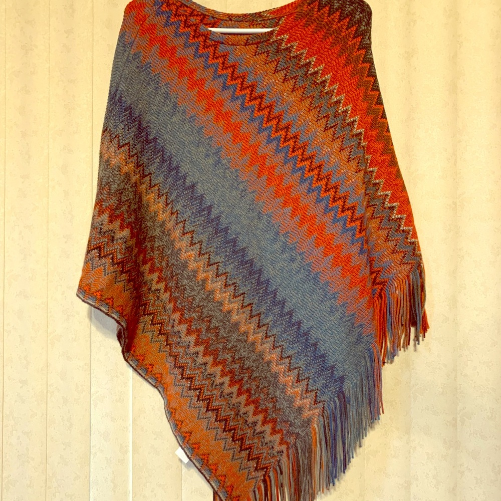 Colorful Knit Poncho - One Size